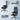Black office chair with tilt and height adjustment features on a light blue background